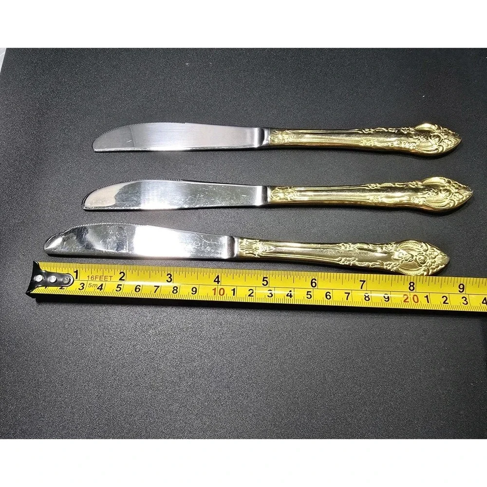 Vintage Hanford Forge LTD Gold Plated Stainless Steel Dinner Knives  Set Of 3